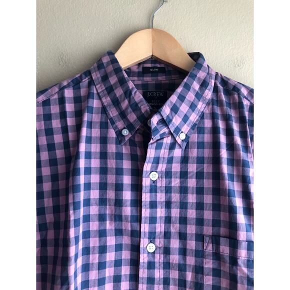 New J.Crew Flex Washed Slim Men Button Up Purple Blue Shirt Size Large - Picture 2 of 10